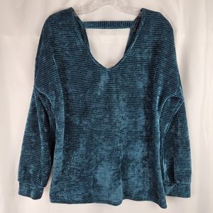 Signature Studio Dark Teal Soft Criss Cross Knot Open Back Sweater Size Medium